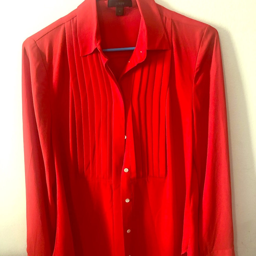 J Crew Red Silk Blouse